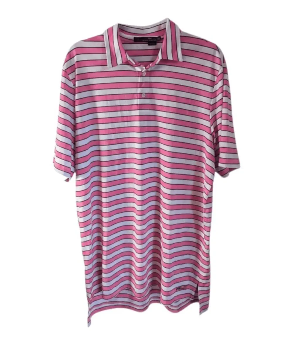 RALPH LAUREN Lisle Club Striped Short Sleeve Polo Shirt Size Large